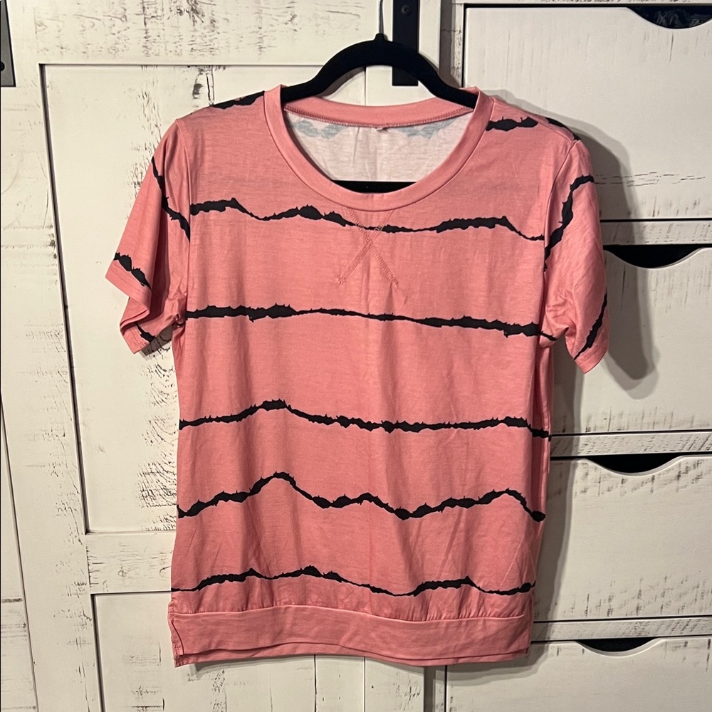 Pink and Black Striped Women's Top